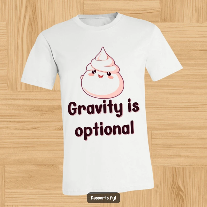 Funny Meringue Air T-Shirt depicting a bubbly meringue character happily floating in the air, a lighthearted and humorous apparel choice.