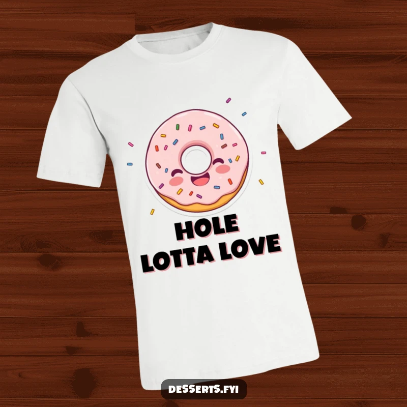Funny t-shirt of a delighted donut character with sprinkles flying, embodying pure joy and a playful, sweet attitude.