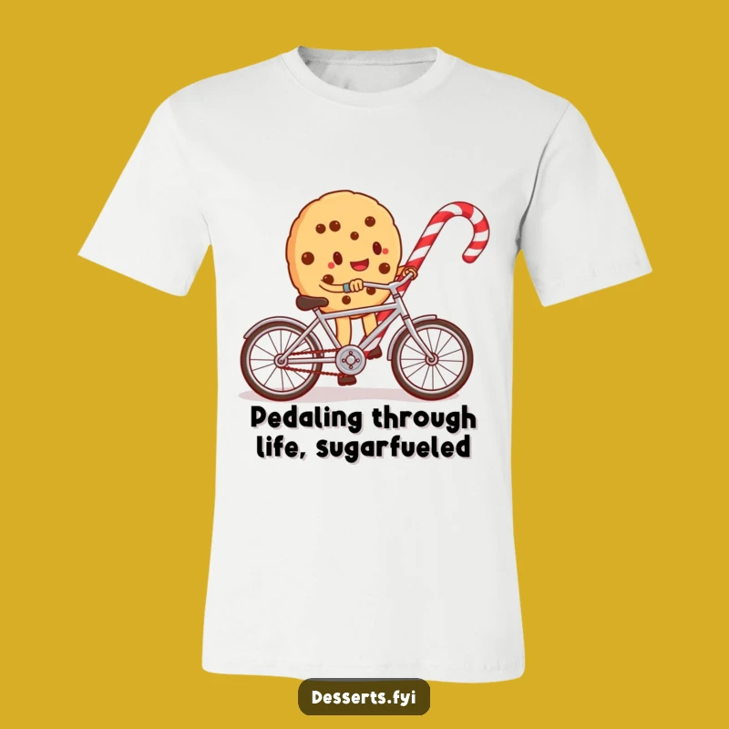 Funny Cookie Cyclist T-Shirt - Whimsical Candy Cane Adventure, Ideal Funny Gift for Bakers