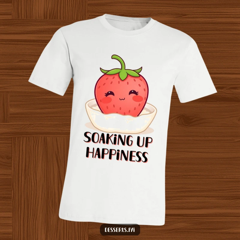 Funny t-shirt featuring a content strawberry with a tiny smile enjoying a bath of cream, perfect for expressing relaxation, sweetness, and simple joys.