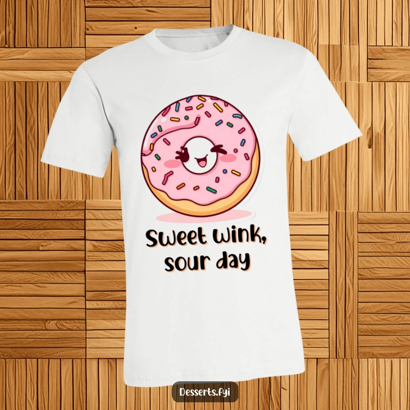 Funny t-shirt featuring a playful, winking donut character with colorful sprinkles, perfect for a lighthearted and humorous fashion statement.