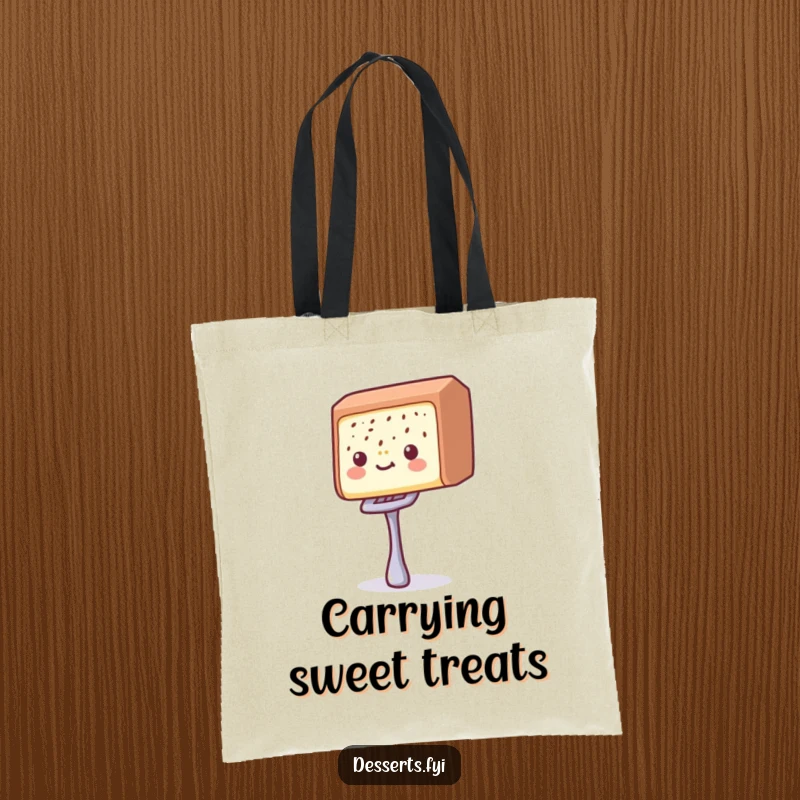 Funny candy bar tote bag with a delighted candy bar balancing a tiny fork, perfect for carrying essentials with a sweet theme.