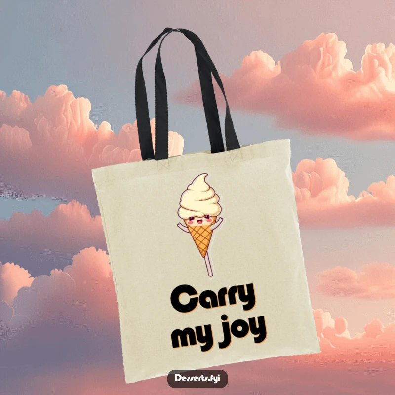 Funny Tote Bag: A delighted ice cream cone spins on a lollipop, perfect for carrying essentials with sweet charm.