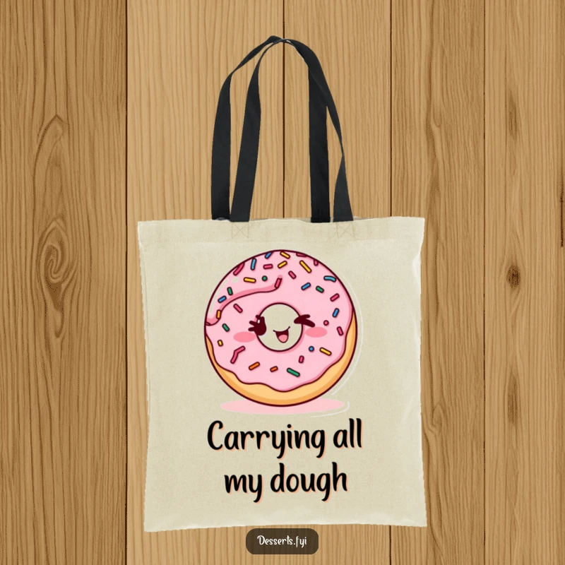 Funny tote bag with a playful, winking donut character surrounded by sprinkles, ideal for shopping and carrying essentials with humor.