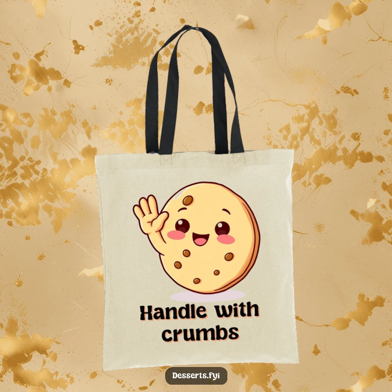 Funny tote bag with a delightful cookie character giving a cheerful wave, practical for shopping and spreading smiles.